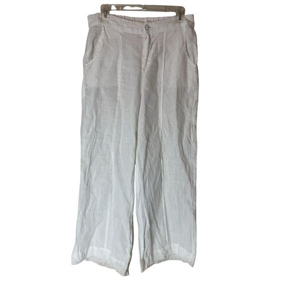 Zagric Compared To FARM Rio Womens White Linen Wide Leg Pants High Quality Sz M - Picture 1 of 8